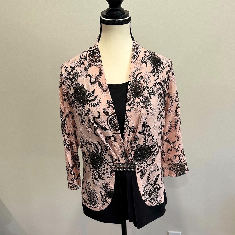 Pink and Black Abstract Blazer with Relaxed Fit - Picture 1 of 5